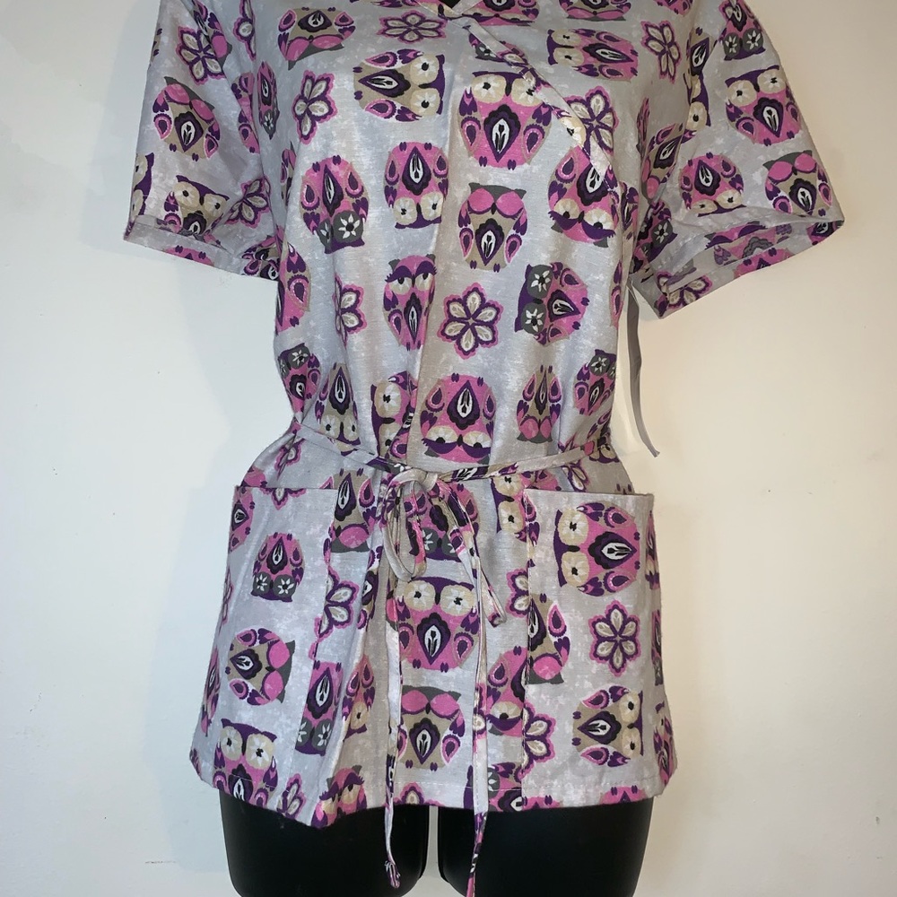 Owl Print Scrub Top
